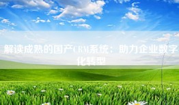 解读成熟的国产CRM系统：助力企业数字化转型